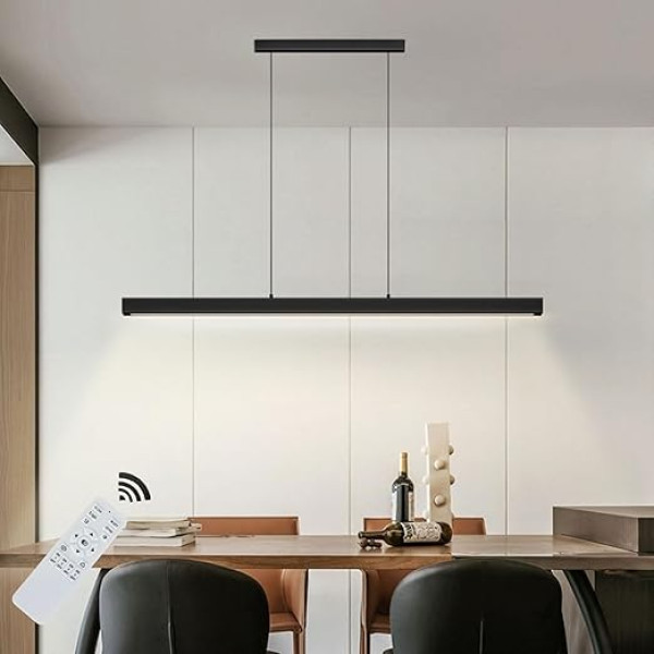 SENFAY 100 cm Modern LED Pendant Light Dining Room Dimmable Pendant Lamp Dining Table Black Linear Design Pendant Light with Remote Control 36 W Dining Room Lamp Hanging Height Adjustable Dining Table