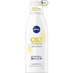 NIVEA Q10 Power Anti-Wrinkle + Effective Cleansing Milk for Younger Looking Skin, Pack of 6 (6 x 200 ml)