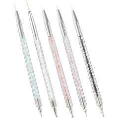 Smukdoo Nail Art Brushes, 5 Pieces Double Ended Dotting Tool Set, Manicure Drill, Drawing Brush, Nail Brush, Pen for Nail Art
