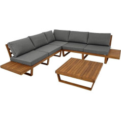 DEGAMO Cartagena Lounge Set Garden Set with Corner Sofa and Lounge Table 15 Pieces Acacia Wood Brown Oiled with Upholstery Grey Dimensions 248 x 248 cm Indoor and Outdoor Use