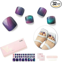 Nail Foil for Toenails, Semi-Cured Gel Nail Foils, Self-Adhesive, UV Hardening, Pack of 32 Nail Wraps, Gifts for Women, Girls, Aurora