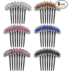 Pack of 6 Luxury Glitter Jewelled Crystal Flower Leaf Rhinestone Plastic Side French Twist Hair Combs Black Long Teeth Slide Hair Pins Hair Clips Hair Clips Holder