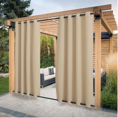 PONY DANCE 2 Outdoor Curtains Wind Protection & Privacy Screen Balcony Curtain Outdoor Curtain Waterproof Curtain Gazebo & Patio Curtains with Eyelets Top & Bottom H 243 x W 132 cm Bisccoti Beige