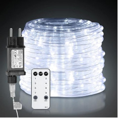 Duisrech Outdoor Light Tube 20 m 200 LEDs, Light Tube Outdoor Indoor 8 Modes Light Tube for Christmas, Party, Light Tube with Remote Control, Waterproof Outdoor Fairy Lights, White