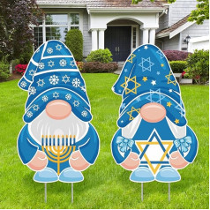 Bucherry Hanukkah Gnomes Metal Yard Signs with Stakes 16 Inch Hanukkah Lawn Decorations Outdoor Happy Hanukkah Gnomes Decorations Waterproof Hanukkah Gnomes Stakes
