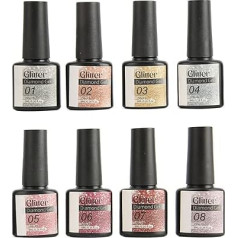 8 Pieces Glitter Manicure Gel Polish Portable Durable Reflective Glitter Shiny Nail Gel Polish Salon Home DIY
