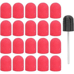 Brrnoo Nail Sanding Belt Drill, Sanding Caps Sanding Sleeves, Manicure Sanding Cap with 20 Sanding Head Pieces for Nail Drill, Manicure Sanding Sand for Electric Nail Drill (Red)