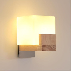 Comely Wall Light Indoor Wall Lamp Wood with 1 x G9 Bulb, Creative Square Design Modern Wall Light Glass in White for Bedroom, Hallway, Living Room, Dining Room, Kitchen, Staircase