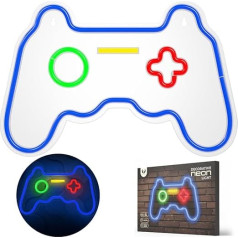 FOREVER Neon LED Gamepad Multicoloured LED Wall Lamp for Boys Room, Playroom, Gift for Gamer, Colourful Decorative Lamp, USB or AAA Power Supply with Wall Lamp with Dimmer, Blue, Red Green, Yellow