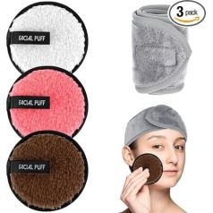 Aster Soft Makeup Remover Pads with Spa Face Towel Headbands, Reusable Facial Cleansing Pads, Microfiber Cotton Makeup Pads/Wipes, Facial Cleansing Wipes for All