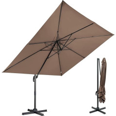 RELAX4LIFE Parasol Diameter 300 cm, Cantilever Parasol with Adjustable Angle and Crank Device, Garden Umbrella with Cross Base, Market Umbrella, UV Protection & Water-Repellent, for Balcony, Garden,