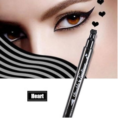 2-in-1 Double Liquid Eyeliner, Durable Waterproof Eyeliner Pencil Stamp Eye Decoration Cosmetics, Heart/Flower/Moon/Satr Shape Stamp Pen (Heart)