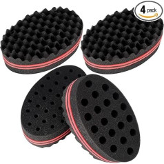 4 Pieces Large and Small Holes Hair Sponge Brushes Afro Coils Curling Brushes Barber Wave Sponge Brush Double Sided Hair Brushes for Twist and Dreads Home and Barber