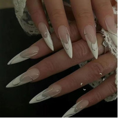 SYYPAW Temperamental Manicure, Pure Hand-Worn Nail Temperament, Long Pointed Metal Lines, Nail Plaster Explosions for Students (XS)