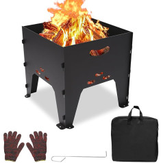 GFTIME Portable Fire Bowl Fire Baskets for Camping, Fire Pit with Matching Carry Bag and Gloves, 36.3 x 34.5 x 35 cm, Perfect Brazier for Outdoor Heat, Picnics, Campfire, Patio