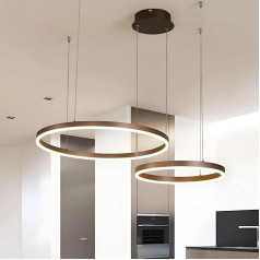 WayLuoung Metal LED Chandelier, 2 Circles 40 + 60 cm, 40 W Rings Ceiling Pendant Lamp, Dimmable Remote Control 3000-6000 K, Acrylic Shade Pendant Light, Living Room, Bedroom, Foyer, Dining Room, Brown