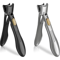 Kwude Nail Clippers Set, Ultra Sharp Nail Clippers for Thick Nails, Wide Jaws for Men and Women, Clean Trimming Toenails, Black and Silver, 2 Pieces