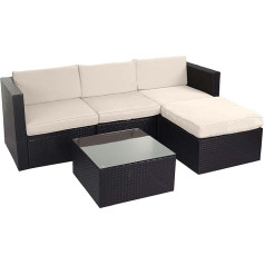 Mendler HWC-D28 Poly Rattan Garden Furniture Set Sofa Set Brown Upholstery Cream without Decorative Cushion / Cover