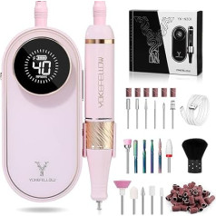 YOKE FELLOW Nail Drill Bit - 40000RPM Electric Nail File with LCD Display and 12 Attachments, Professional Nail Grinder for Salon/Home, Pink