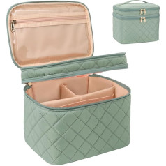 Twofold Large Makeup Bag Cosmetic Bags for Women 2 Layers Makeup Travel Bag Black Makeup Bag Organiser with Compartments Storage Case with Dividers, Green, Diamond Green, L, Diamond Green, travel
