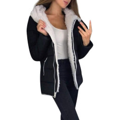 Haiorziyou Women's Winter Jacket Hooded Pullover with Zip Sweat Parka Jacket Fleece Jacket Winter Coat Women Plain Long Sleeve Zip Coat with Hood Oversized Coat, black, 3xl