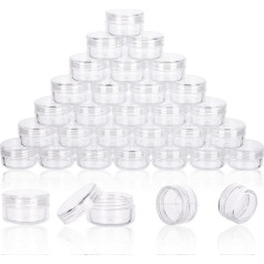 5 Gram Sample Containers with Lids, 100 Pieces, 5ml Clear Sample Jars, Empty Lip Balm Containers with Lids, Small Makeup Travel Containers for Glitter, Lotion, with Labels, Mini Spatula