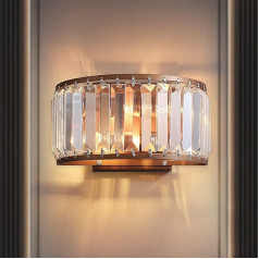 Crystal Wall Lamp Indoor Modern Crystal Lamp LED Wall Light Half Round Up Down Light Bedside Lamp Dimmable 3 Colours E14 2-Bulb Wall Lighting for Living Room Bedroom Stairs Hallway Brown