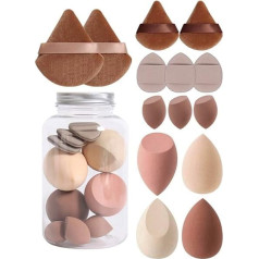 HealthyMoov 14 Pcs Makeup Sponge Set with 7 Puff Powder Puff and 7 Brown Sponges with Storage Box