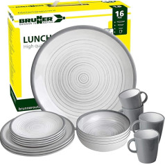 Brunner Melamine Crockery Camping Crockery (Antislip), 4 People (16 Pieces), Bellagio Lunch Box, Barbecue and Picnic
