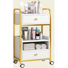 XRRJFYH Trolley Cart with Drawers, Cosmetic Trolley, Hairdressing Trolley, Tattoo Trolley, Hairdressing Trolley with Wheels, Storage Trolley with Wheels (Gold)