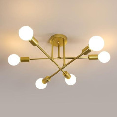 NIUNIAJ Sputnik Ceiling Light Vintage 6 Bulbs Ceiling Light Industrial E27 Chandelier Gold Ceiling Light for Living Room Dining Room Hallway Restaurant Bedroom (without Bulb)