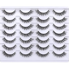 Newcally Cat Eye Eyelashes Natural Looking False Eyelashes Short Wispy 3D Fluffy False Eyelashes 14 Pairs