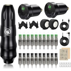 LIUMATE Tattoo Machine Set Rotary Pen Kit with 2 Wireless Battery Tattoo Power Supply 20 Needle Cartridges Complete Tattoo Set for Beginners and Tattoo Artists