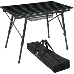 Sportneer Folding Camping Table for Outdoors: Portable Picnic Table with Adjustable Height, Folding Camping Table with Roll-Up Aluminium Table Top for Camping, Camping, Garden, Kitchen, Black