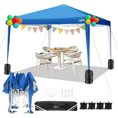 COBIZI Pavillon 3x3M, Wasserdicht, Faltpavillon Stabile Akkordeon-Rahmenstruktur, Sofortiger Sonnenschutz, Pop Up Gartenpavillon Partyzelt mit 4 Sandsäcke, für Festivals Strände Terrasse (Blau)
