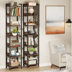 Tribesigns Extra Tall Slim Bookcase, 7 Tier Slim Bookcase for Small Spaces, Freestanding Display Shelves, Multifunctional Corner Organizer for Home Office, Rustic Brown