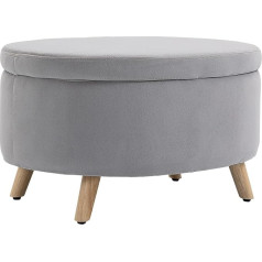 Homcom Upholstered Bench with Storage Space Oval Shape Stool Modern Hallway Bedroom Living Room Velvety Polyester Rubber Wood Light Grey 71 x 51.5 x 42 cm