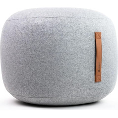 Coninx Beanbag - Footstool - Pouf - Round Filled with Polyester Balls - Bean Bags - with Practical Leather Handle - Stool Made of 100% Wool - Dimensions 50 cm x 40 cm