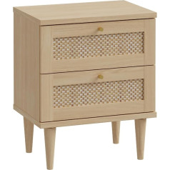 Forte Calasetta Bedside Table 50 cm Boho Style Viennese Wicker Bedside Cabinet with 2 Drawers Wood Decor: Elegancia Oak/Technorattan, 50 cm Wide x 61 cm High x 35 cm Deep