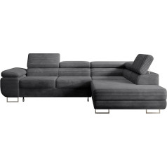 Selsey STEVIL Corner Sofa L Sofa with Sleep Function, Bed Box, Ottoman Right, Cord Cover, Dark Grey