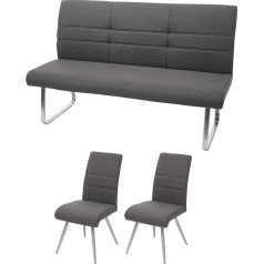 Mendler HWC-G55 Dining Room Chairs and Benches Set of 2, Fabric/Textile Stainless Steel - Grey/Brown Bench 160 cm