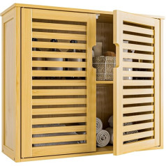 Hitnet Bathroom Wall Cabinet, Medicine Cabinet Over the Toilet, Bamboo Hanging Storage Organiser with 2 Doors and Adjustable Shelf for Kitchen, Living Room, Natural