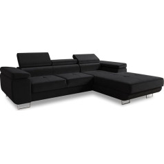 Sofnet Divo Corner Sofa with Sleep Function, Bed Box and Headboard Adjustment, Upholstered Corner, Living Landscape, Sofa Set, Couch, Sofa, Spring Core (Black (Kronos 07), Corner Sofa Right)