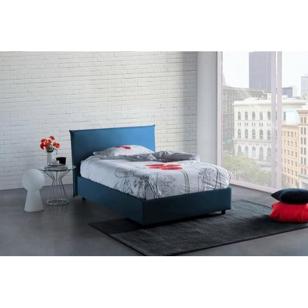 Talamo Italia - Asmara Square and Half Bed, Container Bed with Fabric, 100% Made in Italy, Front Opening, Mattress Cm 120x190, Blue