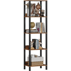 Vasiho 5 Tier Bookcase with Drop Protection, Tall Bookcase for Books, Garage Equipment, CDs, Movies, Industrial Standing Bookshelves Storage Organiser for Bedroom, Office, Living Room