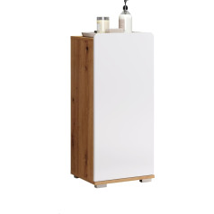 Trendteam Smart Living - Ciara - Chest of Drawers - White High Gloss / Oak - Standing Cabinet with Handle-Free Door - (W x H x D) 37 x 82 x 31 cm - with Adjustable Shelf - Door Can be Mounted Left or