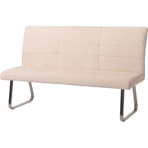 Mendler HWC-G55 Dining Room Bench Brushed Stainless Steel Fabric / Textile Chenille Oeko-Tex 180 cm Cream