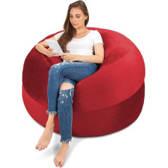Fluffsac Bean Bag in Wine Red, XXL 120 cm for Adults and Children, with Memory Foam Filling and Washable Cover, Premium Bean Bag, Soft and Comfortable