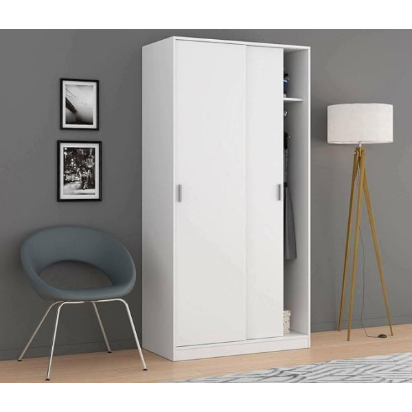 Dmora Lansing Wardrobe Bedroom Wardrobe with 2 Sliding Doors Wardrobe with Shelf and Clothes Rail 100 x 50 x 200 cm White