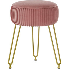 Ibuyke Velvet Round Footrest Stool Ottoman, Makeup Vanity Stool, Side Table, Velvet Dressing Table Seat, Pouf Couch Stool, Golden Steel Legs, Pink L/G-30P